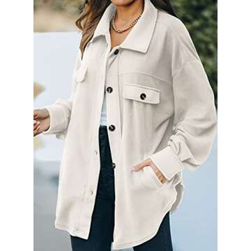 Astylish Womens Jackets Long Sleeve Shirt Jacket Solid Color Button Down Tops with Pockets Beige Medium