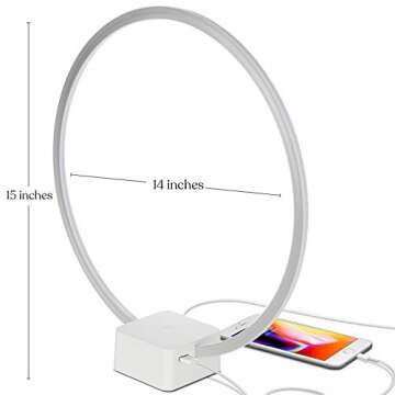 Brightech Circle LED Nightstand Lamp with USB Port – Compact Bed Stand Lamp for Bedroom, Living Room - Modern Asian Table & Desk Lamp on Side & End Tables - White