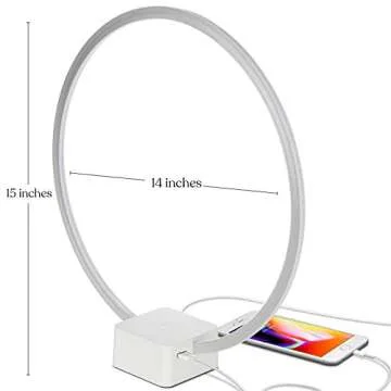 Brightech Circle LED Nightstand Lamp with USB Port – Compact Bed Stand Lamp for Bedroom, Living Room - Modern Asian Table & Desk Lamp on Side & End Tables - White