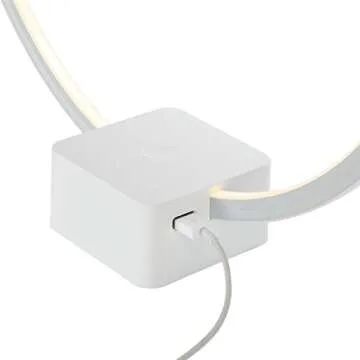 Brightech Circle LED Nightstand Lamp with USB Port – Compact Bed Stand Lamp for Bedroom, Living Room - Modern Asian Table & Desk Lamp on Side & End Tables - White