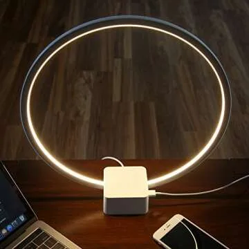 Brightech Circle LED Nightstand Lamp with USB Port – Compact Bed Stand Lamp for Bedroom, Living Room - Modern Asian Table & Desk Lamp on Side & End Tables - White