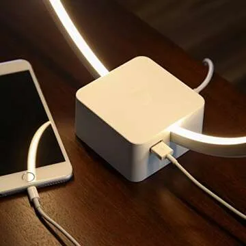 Brightech Circle LED Nightstand Lamp with USB Port – Compact Bed Stand Lamp for Bedroom, Living Room - Modern Asian Table & Desk Lamp on Side & End Tables - White