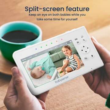 Babysense Baby Monitor with 2 Cameras and Audio 4.3", Non Wifi Baby Monitor, Dual Split Screen, Port...