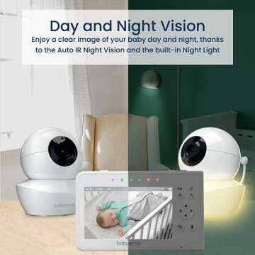 Babysense Baby Monitor with 2 Cameras and Audio 4.3", Non Wifi Baby Monitor, Dual Split Screen, Portable Double Sleep Video Monitoring, Auto Night Vision & Light, Lullabies & White Noise Two-Way Audio