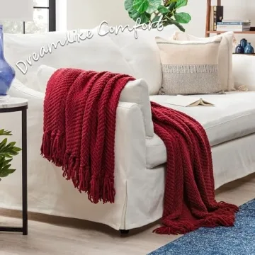 Chanasya Premium Knit Throw Blanket with Tassels 50" x 65" Red