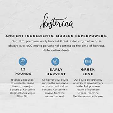 Kosterina - Olive Oil & Balsamic Vinegar Tasting Set, 100% Pure Early Harvest Greek EVOO, Authentic Mediterranean Flavors, Incredible Taste, Cold-Pressed in Small Batches, Superfood (12.7 oz, 6-Pack)