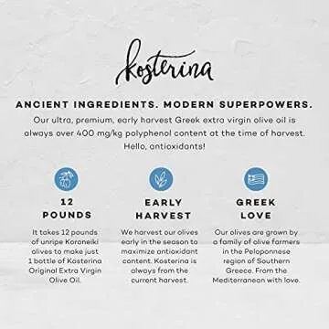 Kosterina - Olive Oil & Balsamic Vinegar Tasting Set, 100% Pure Early Harvest Greek EVOO, Authentic Mediterranean Flavors, Incredible Taste, Cold-Pressed in Small Batches, Superfood (12.7 oz, 6-Pack)