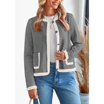 PRETTYGARDEN Women's Winter Trendy Button Down Open Front Cardigan Sweaters Knit Color Block Jackets Fall Fashion Clothes (Grey,XX-Large)