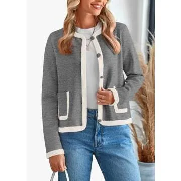 PRETTYGARDEN Women's Winter Trendy Button Down Open Front Cardigan Sweaters Knit Color Block Jackets Fall Fashion Clothes (Grey,XX-Large)