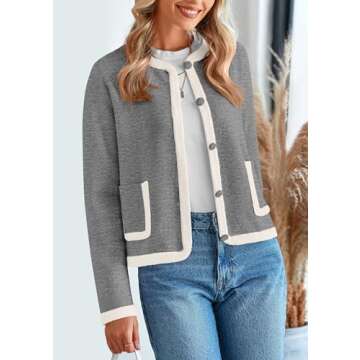 PRETTYGARDEN Women's Winter Trendy Button Down Open Front Cardigan Sweaters Knit Color Block Jackets Fall Fashion Clothes (Grey,XX-Large)