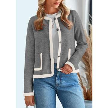 PRETTYGARDEN Women's Winter Trendy Button Down Open Front Cardigan Sweaters Knit Color Block Jackets Fall Fashion Clothes (Grey,XX-Large)