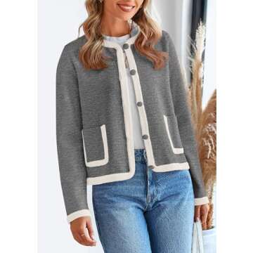PRETTYGARDEN Women's Winter Trendy Button Down Open Front Cardigan Sweaters Knit Color Block Jackets Fall Fashion Clothes (Grey,XX-Large)