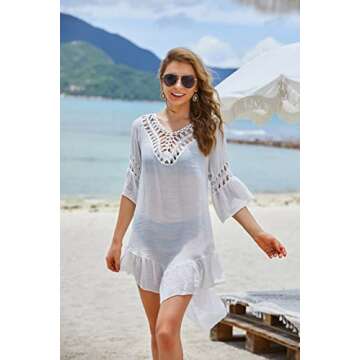Ekouaer Beach Cover Up women Cute Ruffle Sleeves Swim Cover Up Dress Womens Bikini Cover Ups for Swimwear