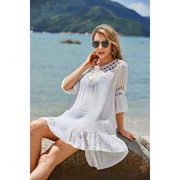 Ekouaer Beach Cover Up women Cute Ruffle Sleeves Swim Cover Up Dress Womens Bikini Cover Ups for Swimwear