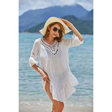 Ekouaer Beach Cover Up women Cute Ruffle Sleeves Swim Cover Up Dress Womens Bikini Cover Ups for Swimwear