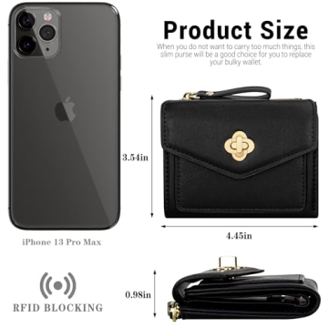 BIAOTIE Small Wallet for Women Leather Bifold Pocket Wallet RFID Blocking Credit Card Holder Cute Purse with Zipper Coin Pocket (Black)