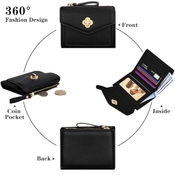 BIAOTIE Small Wallet for Women Leather Bifold Pocket Wallet RFID Blocking Credit Card Holder Cute Purse with Zipper Coin Pocket (Black)