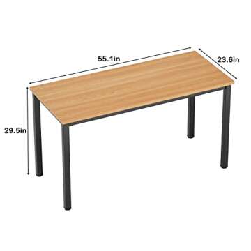 Need 55 Inch Large Computer Desk - Modern Simple Style Home Office Gaming Desk, Basic Writing Table for Study Student, Black Metal Frame, Teak