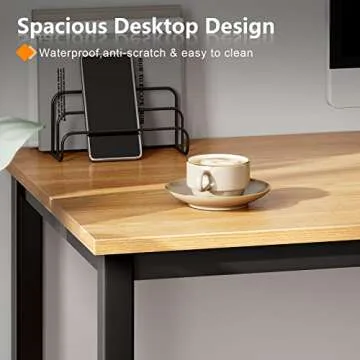 Need 55 Inch Large Computer Desk - Modern Simple Style Home Office Gaming Desk, Basic Writing Table for Study Student, Black Metal Frame, Teak