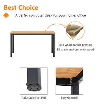 Need 55 Inch Large Computer Desk - Modern Simple Style Home Office Gaming Desk, Basic Writing Table for Study Student, Black Metal Frame, Teak
