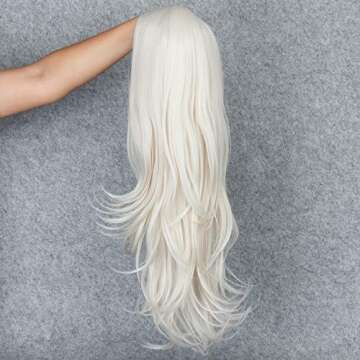 K'ryssma Platinum Blonde Glueless Synthetic Hair Wigs for Halloween Long Natural Wavy Full Wig For Women Heat Friendly 22 inches