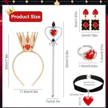 ZIZWO 5 PCS Queen of Hearts Accessories, Queen of Hearts Costume Accessories Kit for Women Girl Hall...