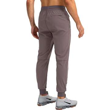 Pudolla Men's Lightweight Jogger Pants Workout Running Tapered Joggers for Men with Zipper Pockets for Athletic Travel Casual(Purple Grey Small)