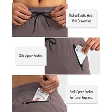 Pudolla Men's Lightweight Jogger Pants Workout Running Tapered Joggers for Men with Zipper Pockets for Athletic Travel Casual(Purple Grey Small)