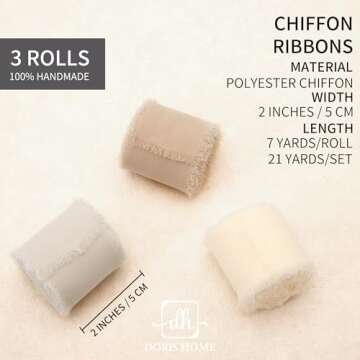 DORIS HOME 2" x21Yd Chiffon Ribbon for Flower Bouquet, Sand & Nude Fabric Ribbon for Gift Wrapping, Handmade Frayed Ribbon for Wedding, Chiffon Silk Ribbon for Christmas Decorations