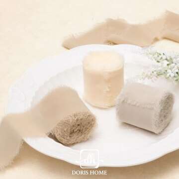 DORIS HOME 2" x21Yd Chiffon Ribbon for Flower Bouquet, Sand & Nude Fabric Ribbon for Gift Wrapping, Handmade Frayed Ribbon for Wedding, Chiffon Silk Ribbon for Christmas Decorations