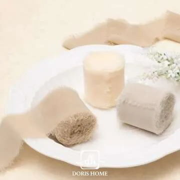 DORIS HOME 2" x21Yd Chiffon Ribbon for Flower Bouquet, Sand & Nude Fabric Ribbon for Gift Wrapping, Handmade Frayed Ribbon for Wedding, Chiffon Silk Ribbon for Christmas Decorations