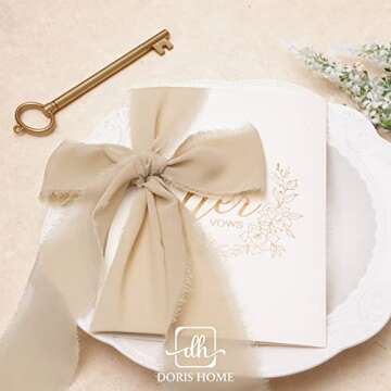 DORIS HOME 2" x21Yd Chiffon Ribbon for Flower Bouquet, Sand & Nude Fabric Ribbon for Gift Wrapping, Handmade Frayed Ribbon for Wedding, Chiffon Silk Ribbon for Christmas Decorations