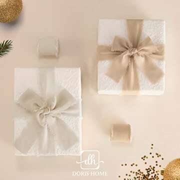 DORIS HOME 2" x21Yd Chiffon Ribbon for Flower Bouquet, Sand & Nude Fabric Ribbon for Gift Wrapping, Handmade Frayed Ribbon for Wedding, Chiffon Silk Ribbon for Christmas Decorations