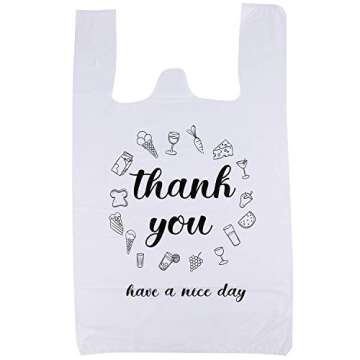 Foraineam 500 Ct Plastic Bags Thank You Reusable Grocery Bag - 13 x 7 x 21 inch, 15 mic, 0.6 mil T-s...