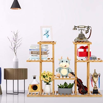 Bamboo Plant Stand Rack for 13 Flowerpots Display