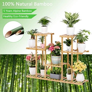 Bamboo Plant Stand Rack for 13 Flowerpots Display