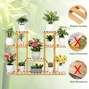 Bamboo Plant Stand Rack for 13 Flowerpots Display