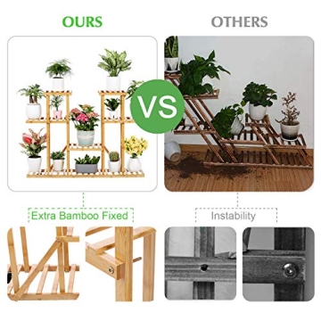 Bamboo Plant Stand Rack for 13 Flowerpots Display