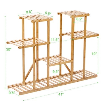 Bamboo Plant Stand Rack for 13 Flowerpots Display