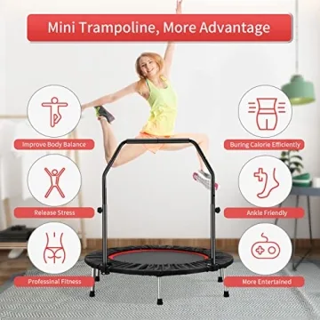 ZENOVA 40" Mini Trampoline with Adjustable Bar for Fitness