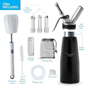 Professional Whipped Cream Dispenser with 3 Nozzles and Seals