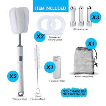 Professional Whipped Cream Dispenser with 3 Nozzles and Seals