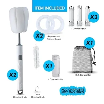 Professional Whipped Cream Dispenser with 3 Nozzles and Seals