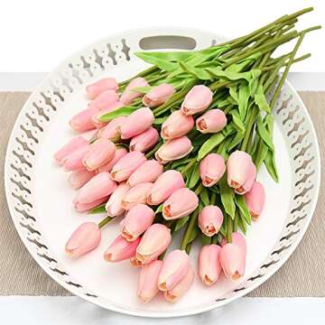 AMZALI Artificial Flowers Real Touch Mini PU Tulips Bouquet Fake Tulips Flowers Arrangement Artifici...