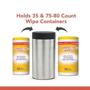 Spectrum Disinfecting Wipes Container with Push Button Lid - Refillable Dispenser for Bathroom, Kitchen, Classroom, Countertop, & Home - Stainless Steel & Rust-Resistant Disinfectant Wipes Holder