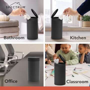 Spectrum Disinfecting Wipes Container with Push Button Lid - Refillable Dispenser for Bathroom, Kitchen, Classroom, Countertop, & Home - Stainless Steel & Rust-Resistant Disinfectant Wipes Holder