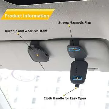 Yuoyar Sunglasses Holders for Car Visor - Magnetic Leather Clips