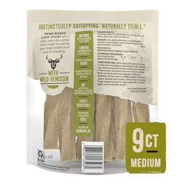 Purina Prime Bones Made in USA Facilities Limited Ingredient Medium Dog Treats, Chew Stick With Wild Venison - 9 ct. Pouch