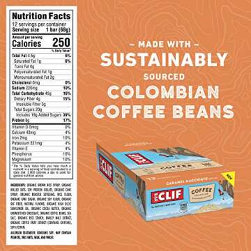CLIF BARS with 1 Shot of Espresso - Energy Bars - Caramel Macchiato - Coffee Collection - 65 mgs of Caffeine Per Bar- Made with Organic Oats - Plant Based Food (2.4 Oz Breakfast Bars, 12 Count)