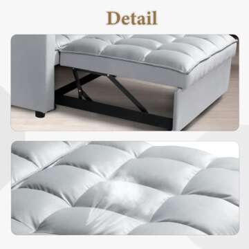 Convertible Sofa Bed, 3-in-1 Multi-Functional Velvet Sleeper Couch Pull-Out Bed, 48'' Loveseat Chaise Lounge with Adjustable Backrest and Pillows, Hidden Side Table for Living Room, Small Space